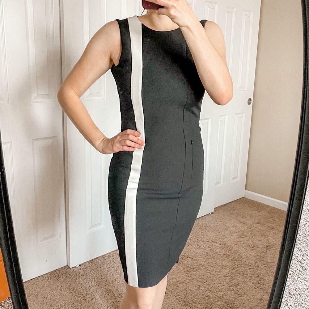 AKRIS Punto Contrast Stripe Sheath Dress Black Cream 2 - Picture 12 of 12